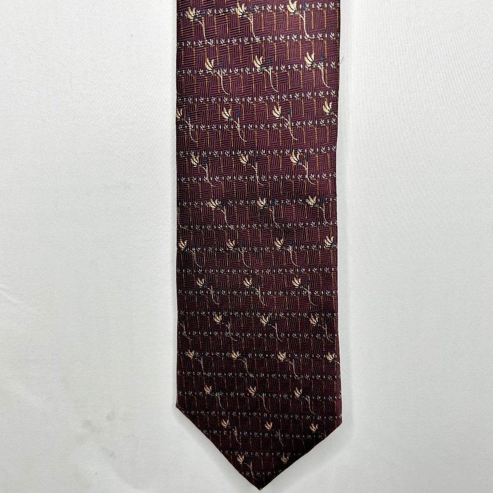 Bill Blass Black Label Men’s Necktie 4” Silk Brown Beige Floral Tie